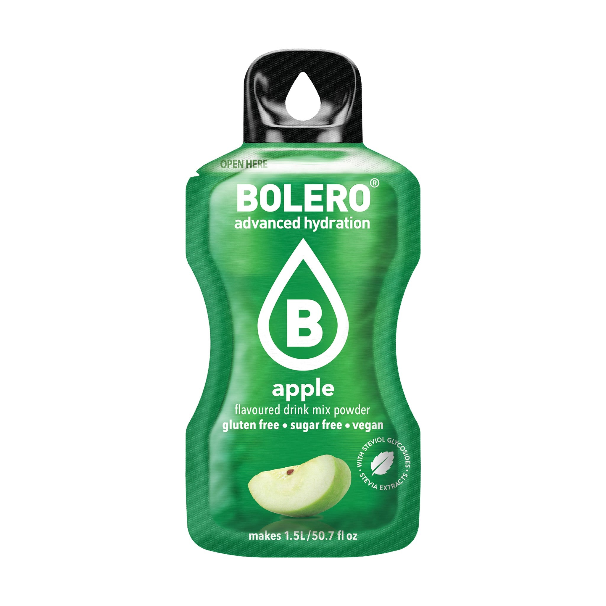 Bolero Appel, zakje suikervrije limonadepoeder van 9 gram voor 1,5 liter